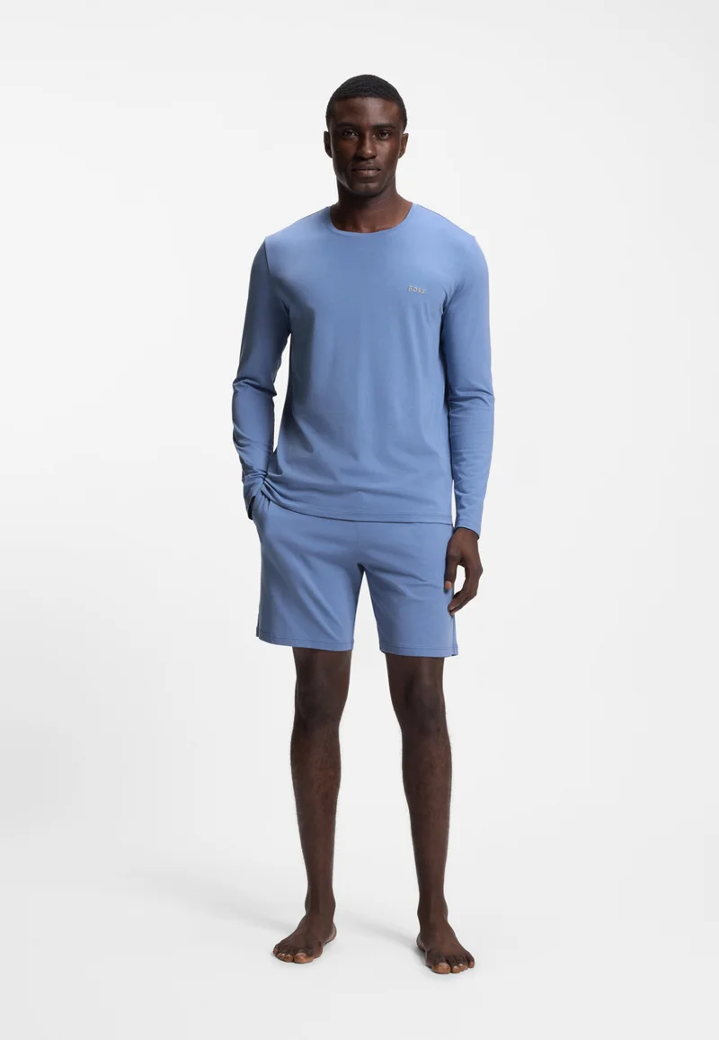 BOSS Light Blue Stretch-cotton shorts with embroidered logo for Men | Best Price UAE