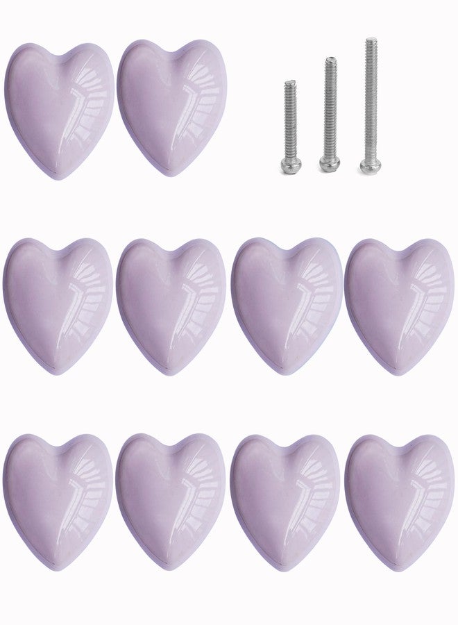 Perphin Ceramic Drawer Knobs Heart Shape Cabinet Dresser Pulls Handles with 3 Sized Screws, Kitchen Furniture Knobs for Closet Cupboard Wardrobe (10, Purple) - Image 1