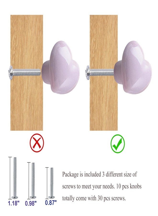 Perphin Ceramic Drawer Knobs Heart Shape Cabinet Dresser Pulls Handles with 3 Sized Screws, Kitchen Furniture Knobs for Closet Cupboard Wardrobe (10, Purple) - Image 5
