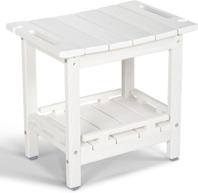 CORNER SHOWER STOOL, HDPE SHOWER BENCH FOR INSIDE SHOWER, SMALL SHOWER CHAIR SEAT FOR SHAVING LEGS WITH STORAGE SHELF, SOAP BOX AND NO-SLIP FEET (MILK WHITE)
