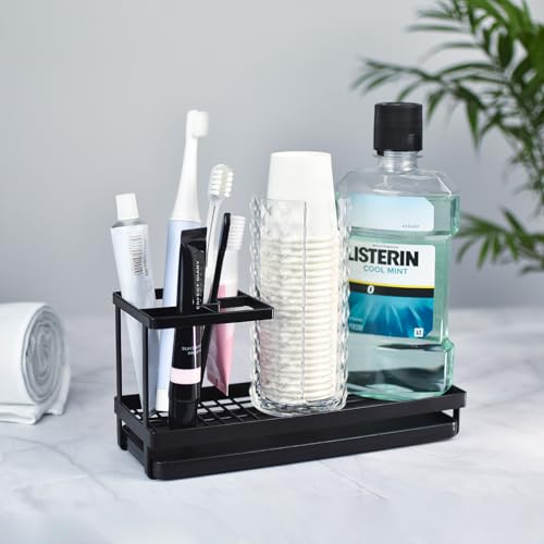 MYITYARD Toothbrush Holders for Bathrooms, 4 Slots Rustproof Metal Tooth Brushing Organizer with Drainage, Electric Tooth Brush Toothpaste Holder for Bathroom Countertop, Black - Image 5