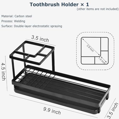 MYITYARD Toothbrush Holders for Bathrooms, 4 Slots Rustproof Metal Tooth Brushing Organizer with Drainage, Electric Tooth Brush Toothpaste Holder for Bathroom Countertop, Black - Image 2