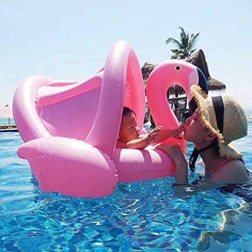 iefoah Baby Pool Float with Canopy,Flamingo Inflatable Swimming Ring,Infant Pool Floaties Sunshade Toys for Baby Girls Boys Toddlers Pink - Image 2