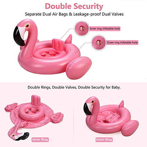 iefoah Baby Pool Float with Canopy,Flamingo Inflatable Swimming Ring,Infant Pool Floaties Sunshade Toys for Baby Girls Boys Toddlers Pink - Image 4