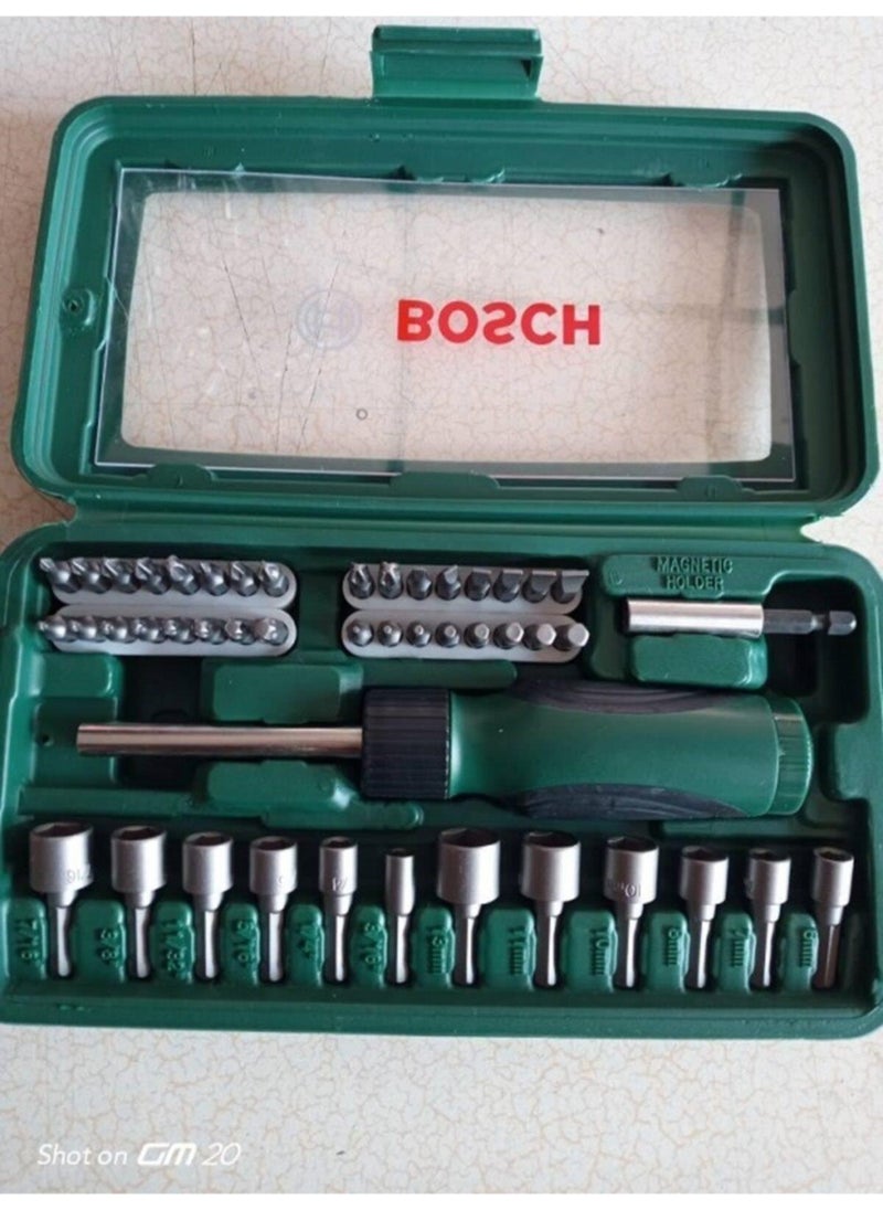BOSCH طقم بتات مكون من 46 قطعة مع مفك راتي 