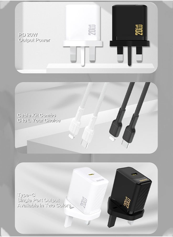 DUDAO - PD 20W Fast USB C Charger, GaN Chip Fast Charger, with Type C to Lightning Cable, USB C Power Plug Universal Adapter, Wall Charger Compatible with Phones, iPads, Laptops - Image 1