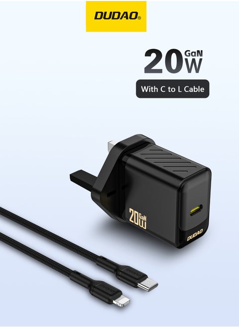 PD 20W Fast USB C Charger, GaN Chip Fast Charger, with Type C to Lightning Cable, USB C Power Plug Universal Adapter, Wall Charger Compatible with Phones, iPads, Laptops