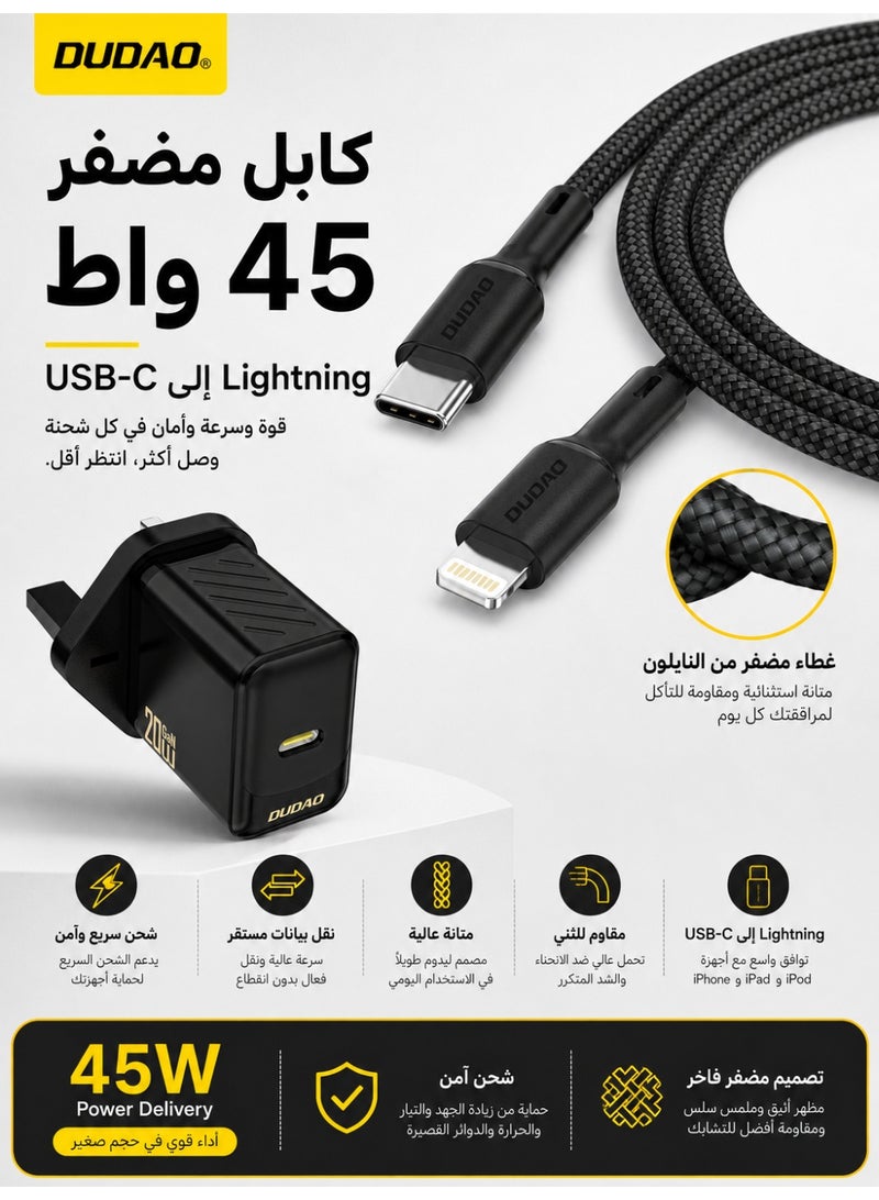 DUDAO PD 20W Fast USB C Charger, GaN Chip Fast Charger, with Type C to Lightning Cable, USB C Power Plug Universal Adapter, Wall Charger Compatible with Phones, iPads, Laptops - Image 2