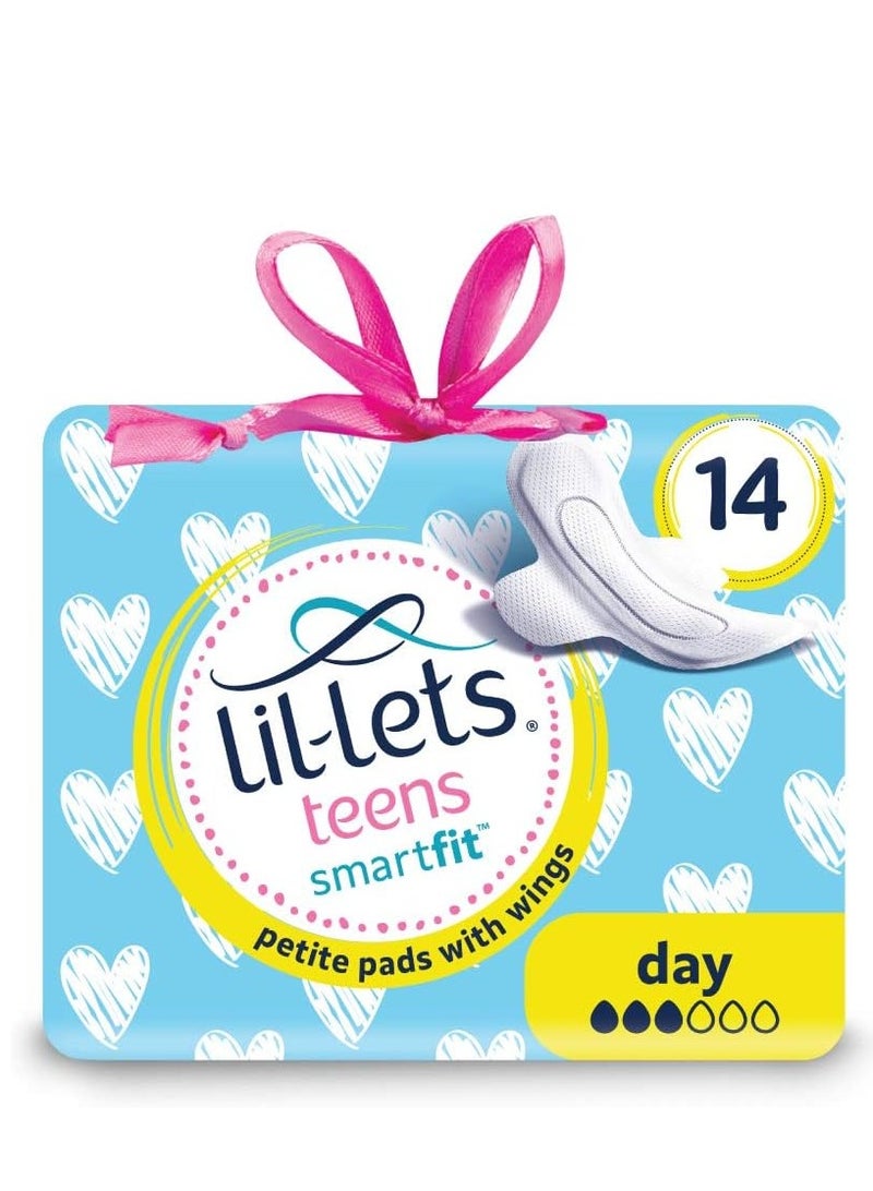 Lil-Lets Teen Smart Fit Ultra Day Towel Pads With Wings For Extra Security Fast Absorbent Superior Comfort Leak Proof Protection Fragrance Free Skin Friendly Breathable 14 Units