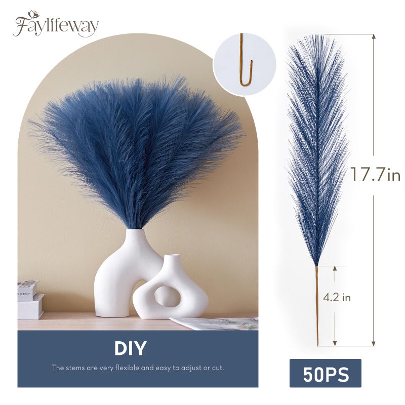 Faylifeway ðŸ±ðŸ¬ð™¥ð™˜ð™¨ Pampas Grass ðŸ­ðŸ³in, Faux Pampas Grass Home Decor, Artificial Pampas Grass Fluffy Floral Flower Arrangement for Party Wedding Dinning Hall (ð—•ð—¹ð˜‚ð—²) - Image 4
