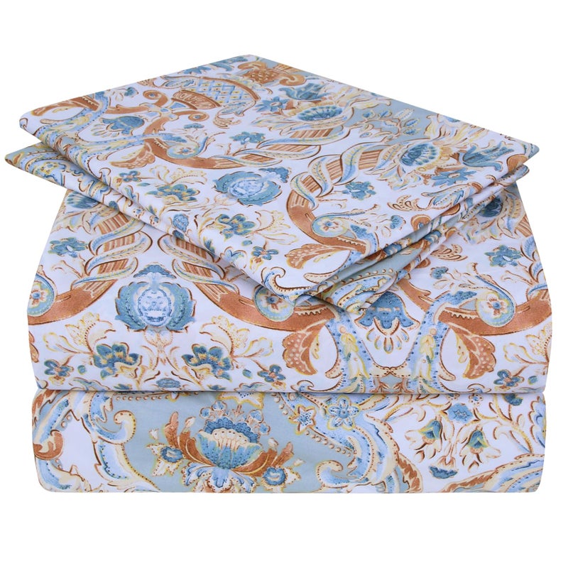 JSD Vintage Paisley Printed Sheet Set Full Size  4 Piece Soft Pattern Microfiber Sheets Extra Deep Pocket - Image 1