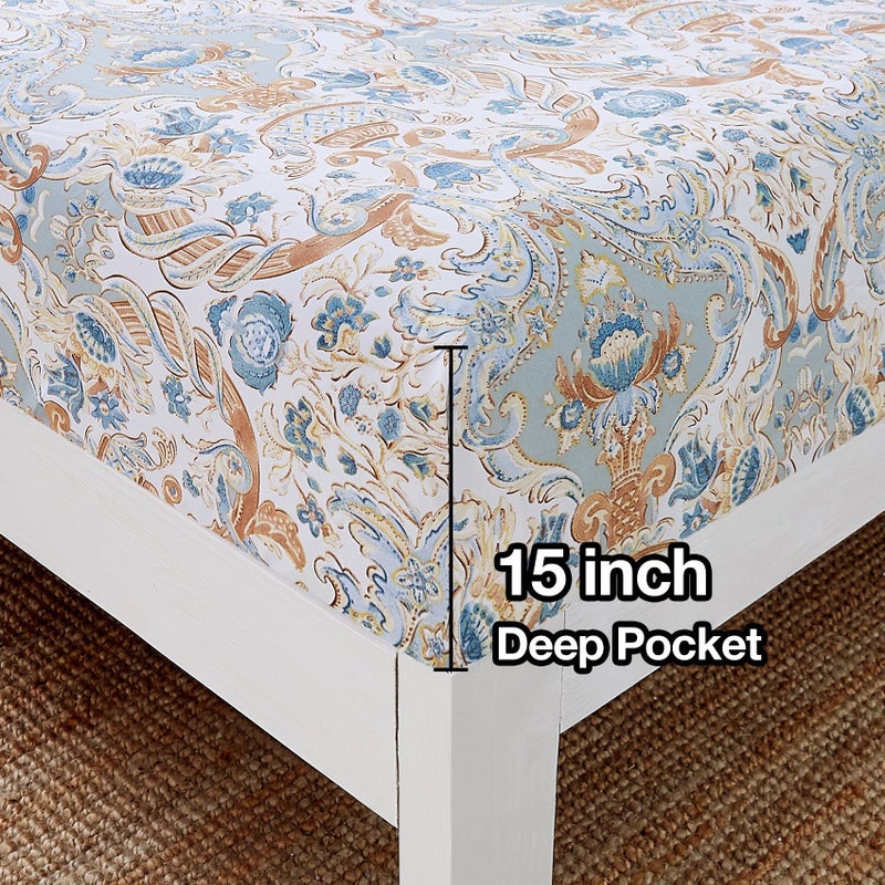 JSD Vintage Paisley Printed Sheet Set Full Size  4 Piece Soft Pattern Microfiber Sheets Extra Deep Pocket - Image 4