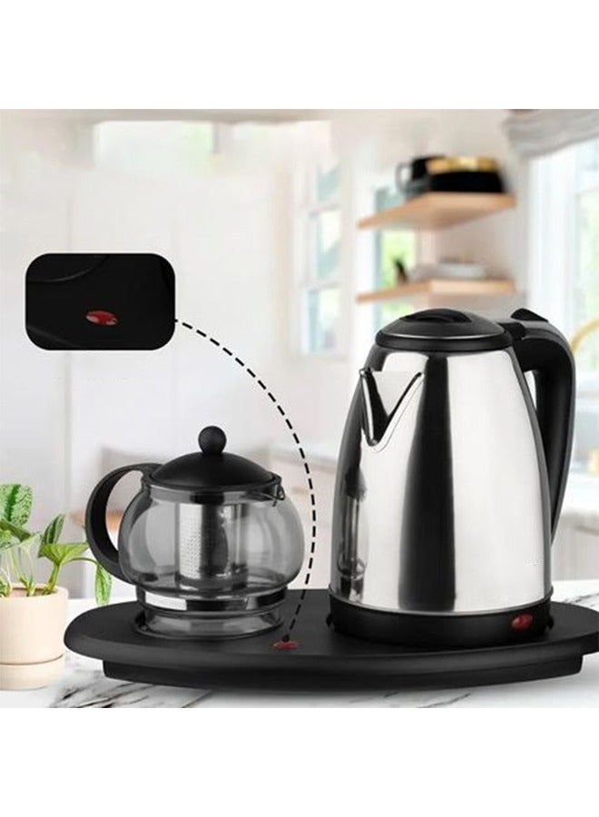 غلاية مع صينية الشاي, غلاية كهربائية مع صينية شاي وخاصية الإغلاق التلقائي,ماكينة تحضير الشاي الزجاجية الشفافة مع فلتر - Image 4