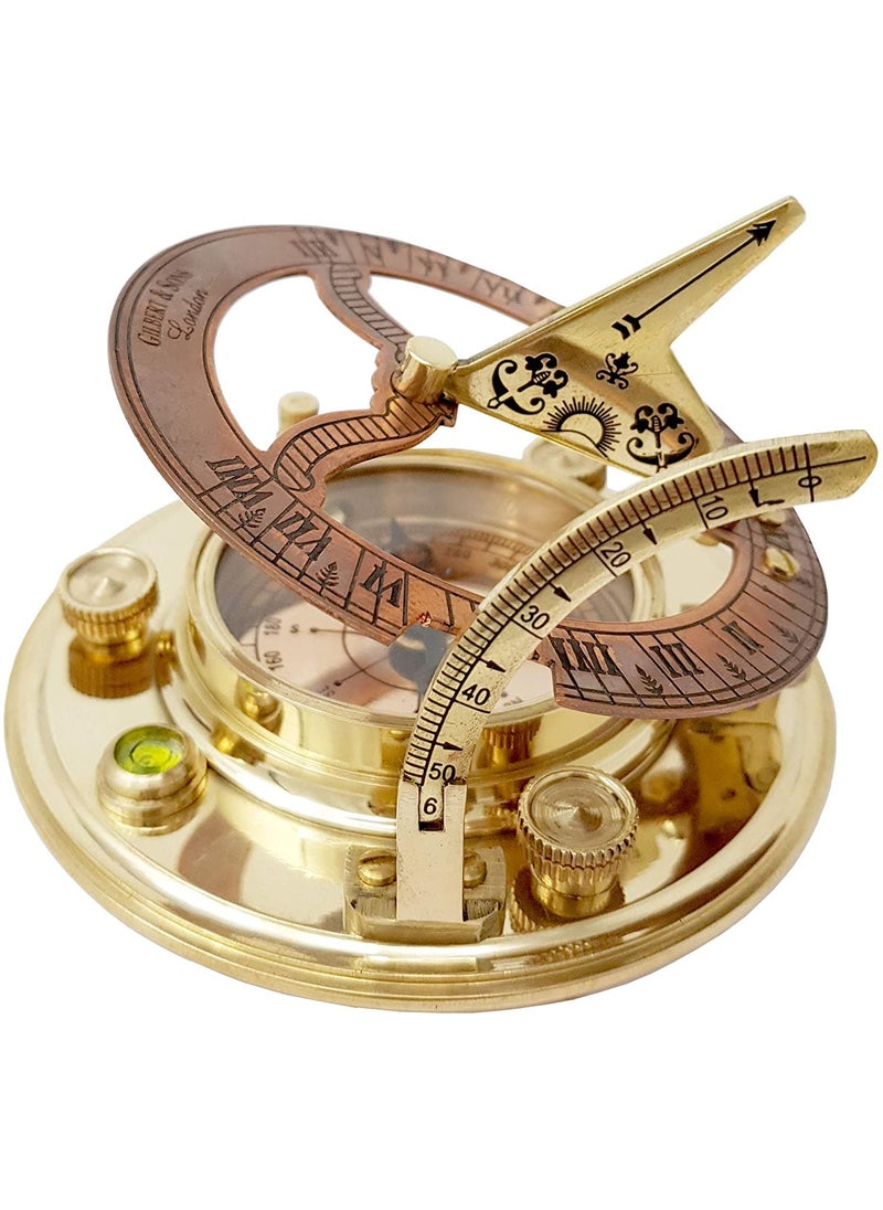 Royal Nautical - Royal Nautical Designer Antique Brass Copper Sundial Compass Sundial Clock with Leather Case - Image 1