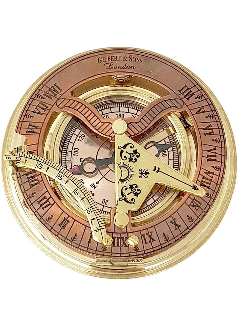 Royal Nautical - Royal Nautical Designer Antique Brass Copper Sundial Compass Sundial Clock with Leather Case - Image 1
