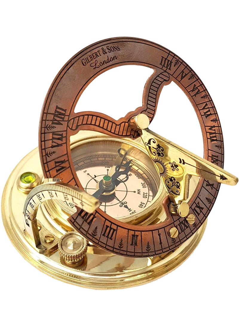Royal Nautical - Royal Nautical Designer Antique Brass Copper Sundial Compass Sundial Clock with Leather Case - Image 1