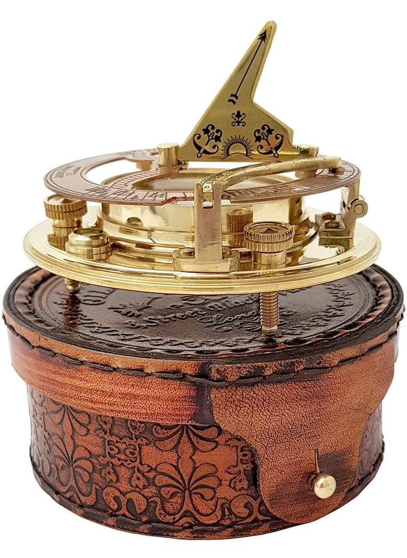Royal Nautical - Royal Nautical Designer Antique Brass Copper Sundial Compass Sundial Clock with Leather Case - Image 1