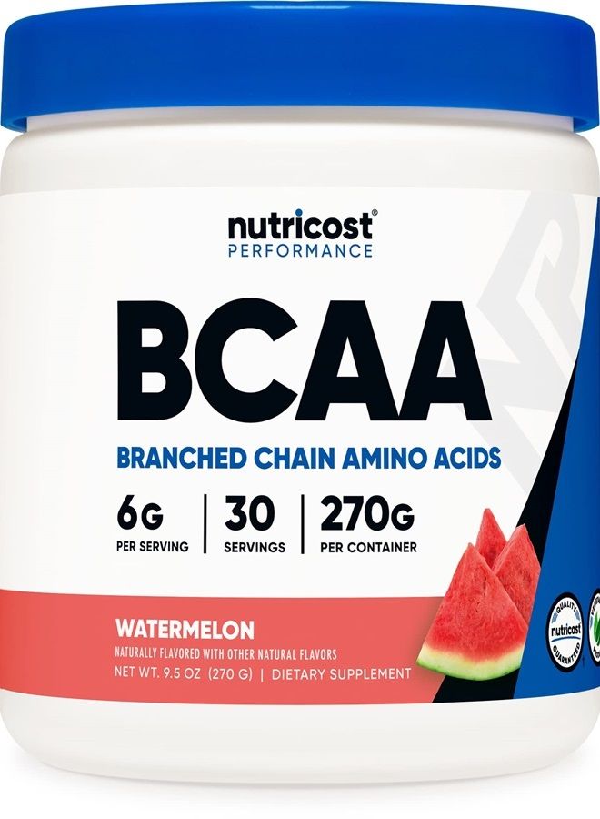 Nutricost BCAA Powder (Watermelon, 30 Servings) - Optimal 2:1:1 Ratio - Image 1