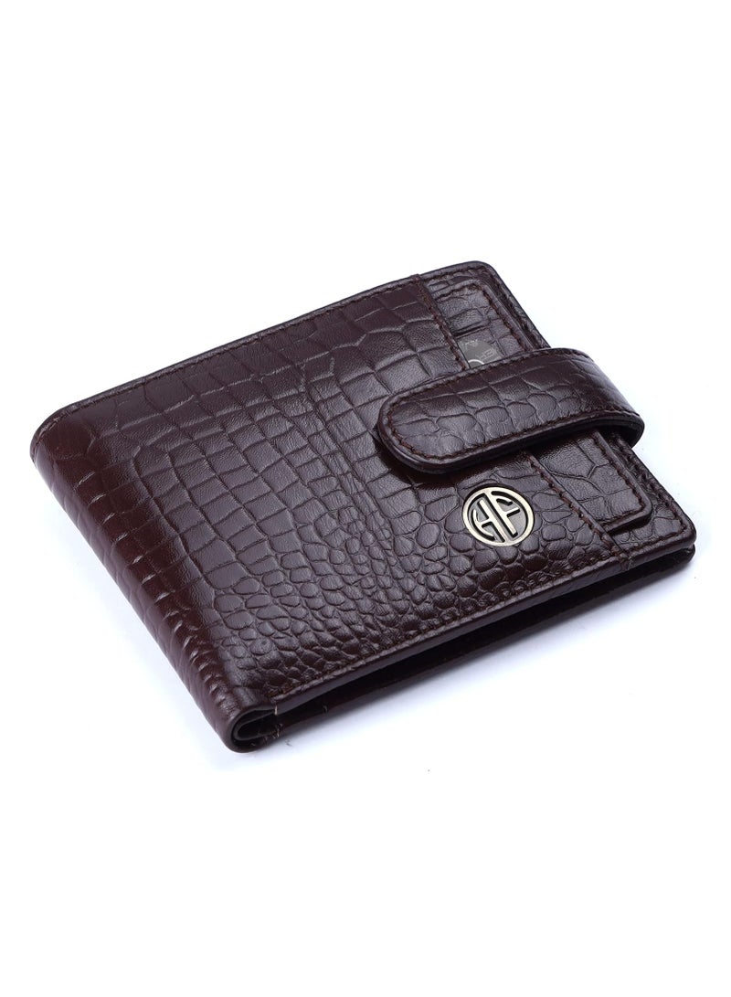 HAMMONDS FLYCATCHER Leather Wallet for Men - RFID Protected Leather Purse for Men, Money Purse for Men - 5 Card Slots, Coin Pocket, Hidden Pockets, Metal Snap Button - Croc Brown | VS1K  - Image 1