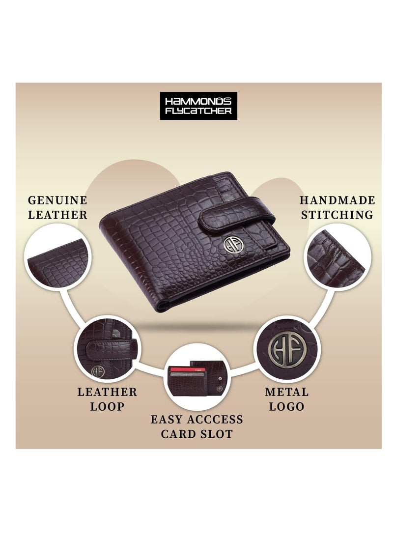 HAMMONDS FLYCATCHER Leather Wallet for Men - RFID Protected Leather Purse for Men, Money Purse for Men - 5 Card Slots, Coin Pocket, Hidden Pockets, Metal Snap Button - Croc Brown | VS1K  - Image 5