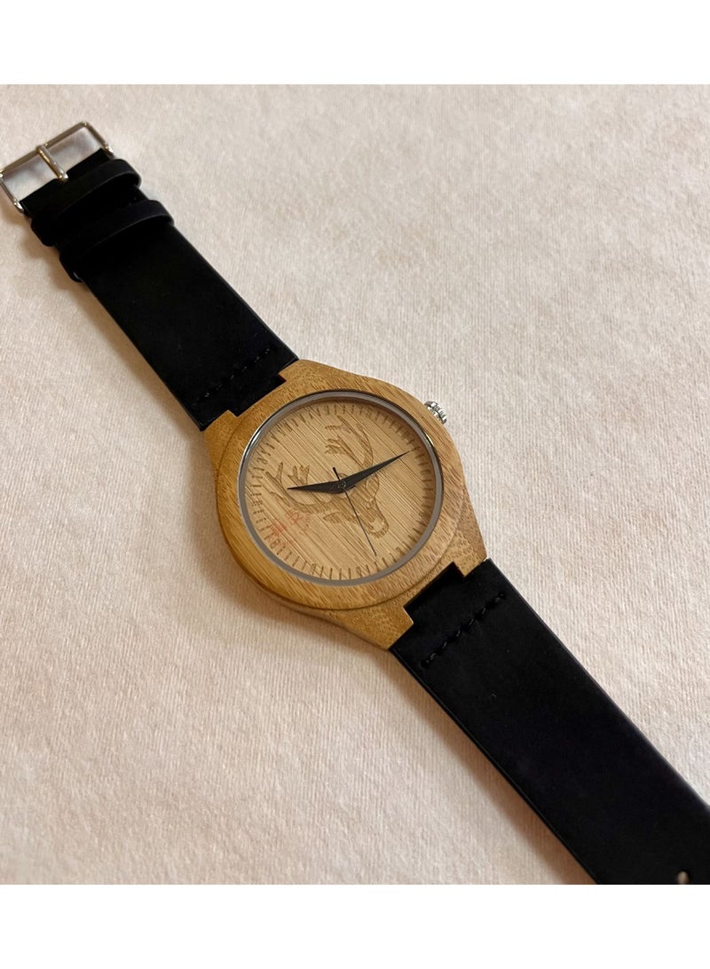 STONE Men's Genuine Leather Belt Wooden Watch - Image 1