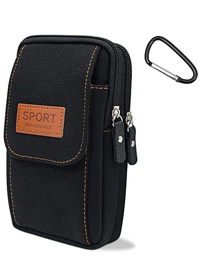 FASHION MANIA Canvas Travel Cell Phone Holster for iPhone 14 Pro Max 13 Pro Max  (Black) - Image 1