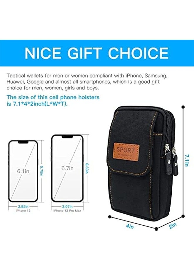 FASHION MANIA Canvas Travel Cell Phone Holster for iPhone 14 Pro Max 13 Pro Max  (Black) - Image 3
