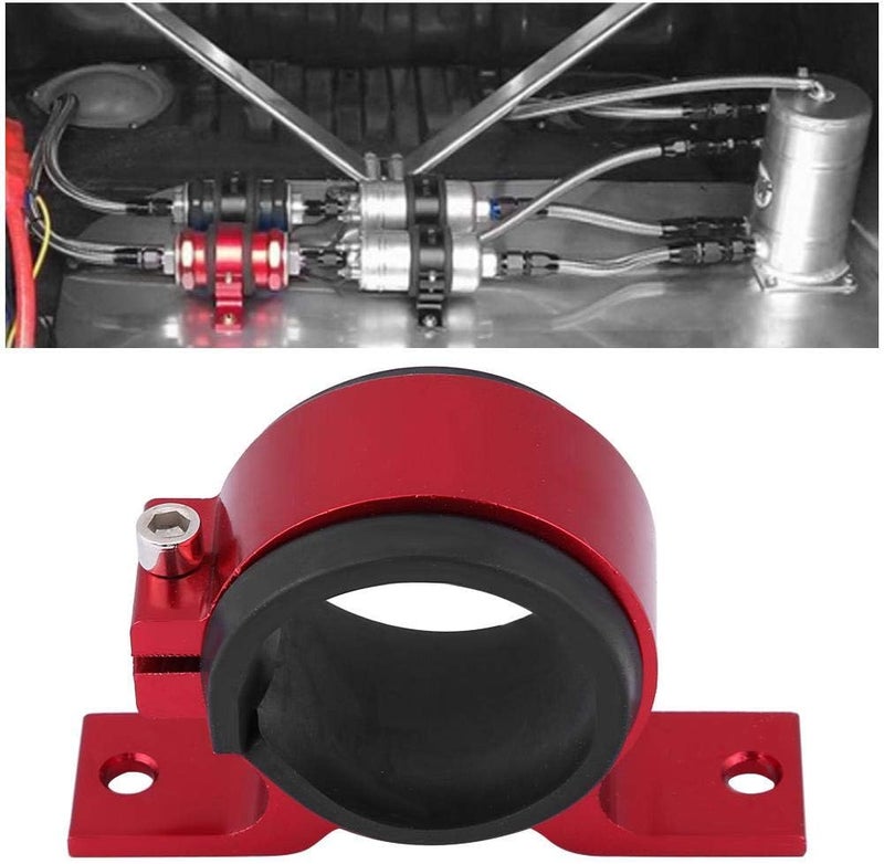 woobles Fuel Filter Mounting Bracket, Aluminum Alloy 50mm Car Fuel Pump Mounting Bracket Single Filter Clamp Cradle(Red) Red - Image 2
