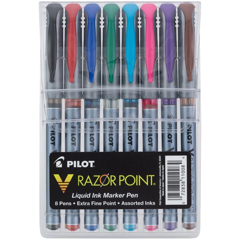 Pilot V Razor Point Liquid Ink Markers, Assorted Color Inks, 8-Pack Pouch (11008) - Image 4