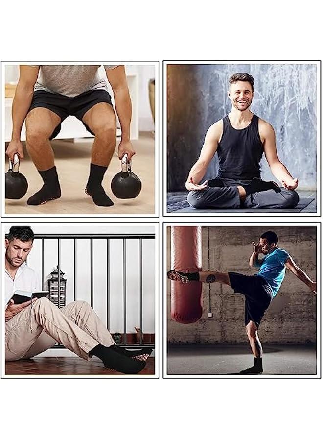 FYLX Men's 3 Pairs Non Slip Socks size up 36-42 for Yoga Pilates  Workouts black - Image 5