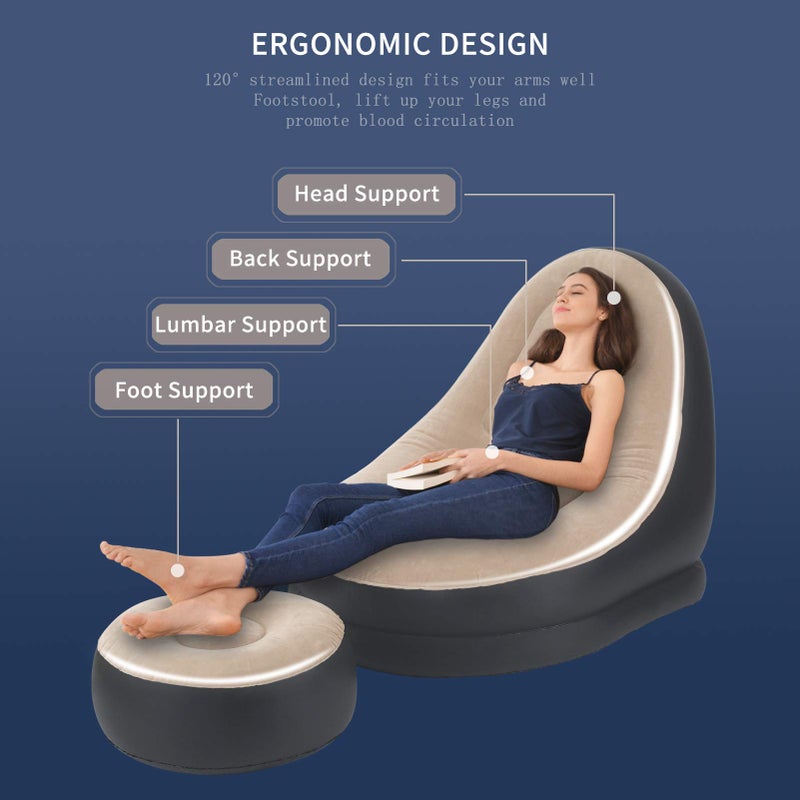 EchoSmile Inflatable Leisure Sofa, Family Folding Lounger with Inflatable Foot Cushion - Image 5