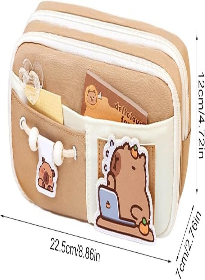 Buybeat Pencil Case Pouch for Girls & Boys Aesthetic Multi-Compartment Zipper Pouch with Drawstring Pocket, Cute Kawaii Pencil Case, Stylish Stationery Bag for School, College & Office Use (Brown) - Image 4