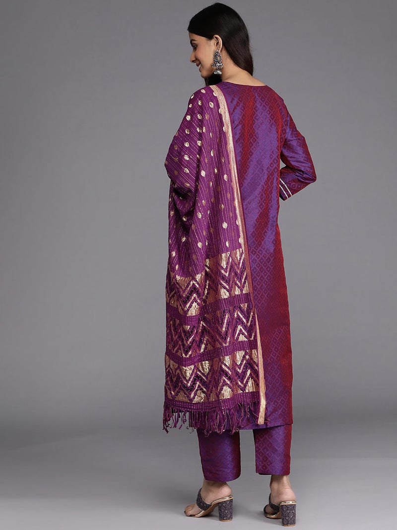 Varanga women Purple Embroidered Kurta Paired With Tonal Bottom And Dupatta - Image 3