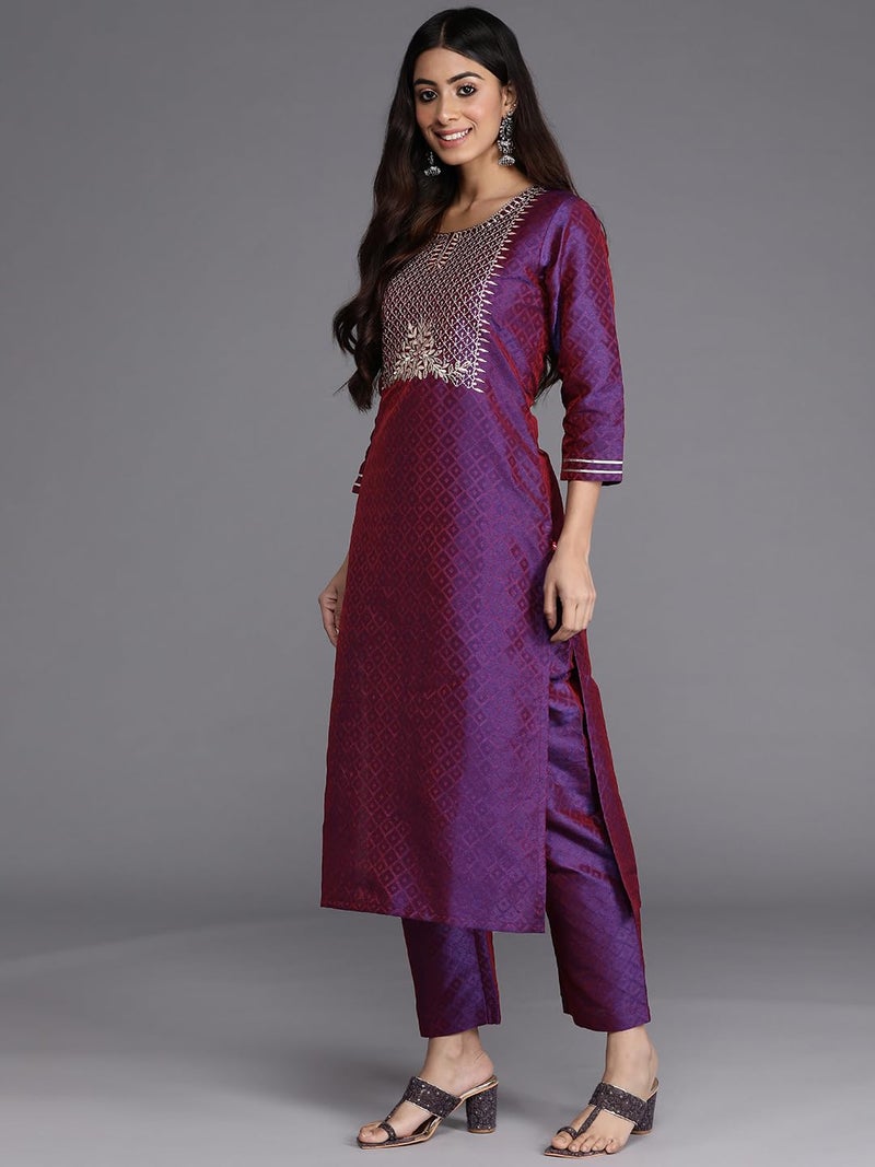 Varanga women Purple Embroidered Kurta Paired With Tonal Bottom And Dupatta - Image 2
