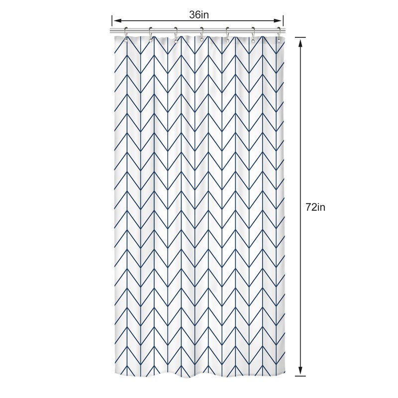 Riyidecor Navy Blue White Stall Small Width Shower Curtain Liner Stripes Half Size 36x72 Inch Single Narrow Tiny Geometric Chevron Herringbone Dorm Decor Fabric Bathroom Set Polyester Waterproof - Image 3