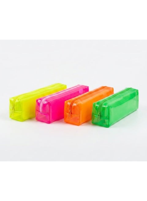 Transparent school pencil case in bright neon colors – made of high-quality, flexible leather. Includes one multi-colored pencil holder with a zipper.