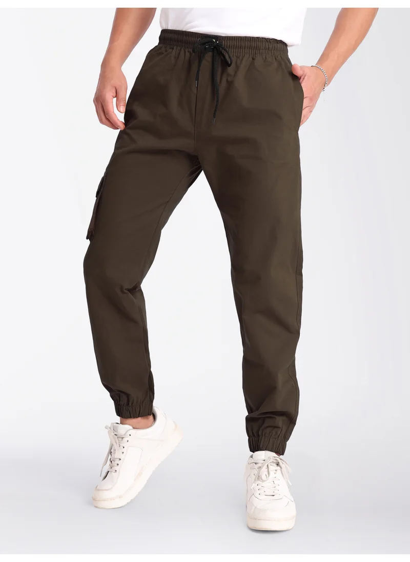 Beyoung Coffee Brown Cotton Cargo Joggers