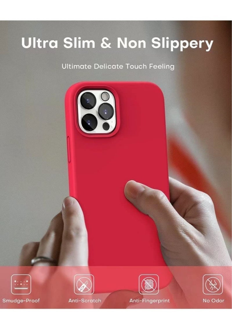 [5 in 1 for iPhone 14 Pro Max Case, with 2 Pack Screen Protector + 2 Pack Camera Lens Protector, Liquid Silicone Slim Shockproof Phone Cover [Anti-Scratch] [Drop Protection], Red - Image 2