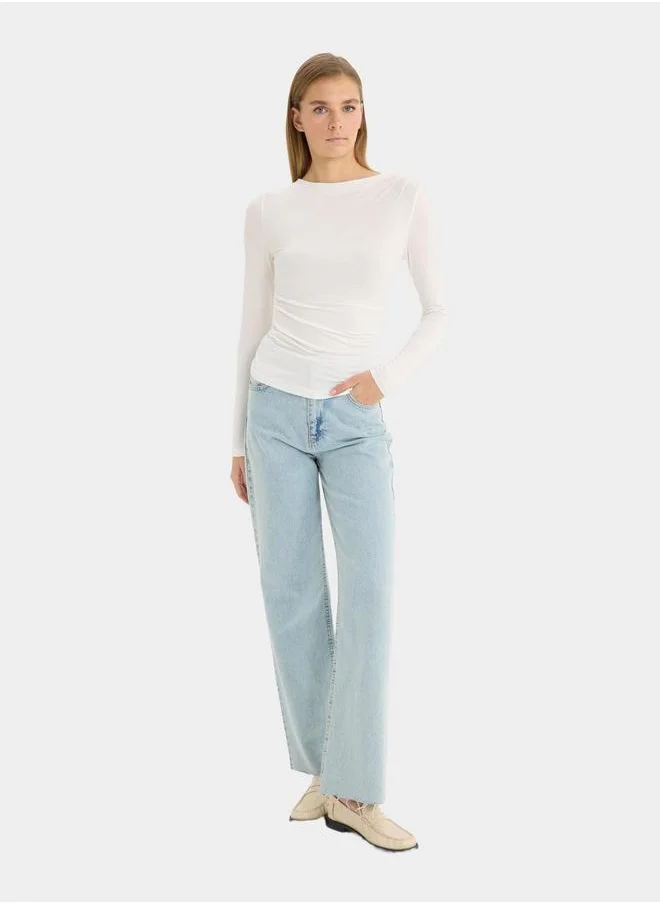 DeFacto DeFacto Women's Beige Long Sleeve Knitted Slim Fit Crew Neck T-Shirt