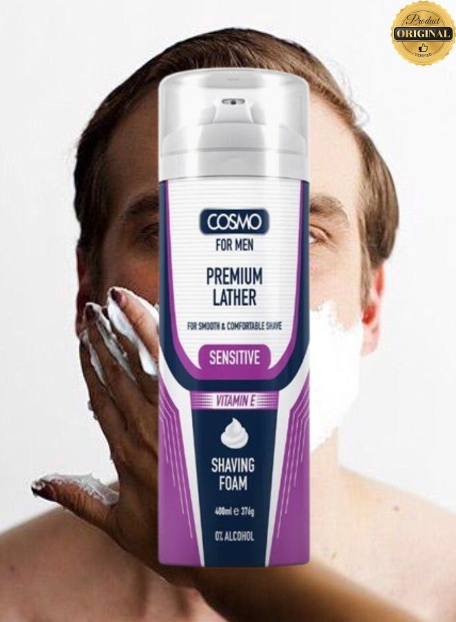 COSMO 10 Pieces Premium Lather For Smooth And Comfortable Shave Sensitive Vitamin E Shaving Foam 400ML  - Image 2