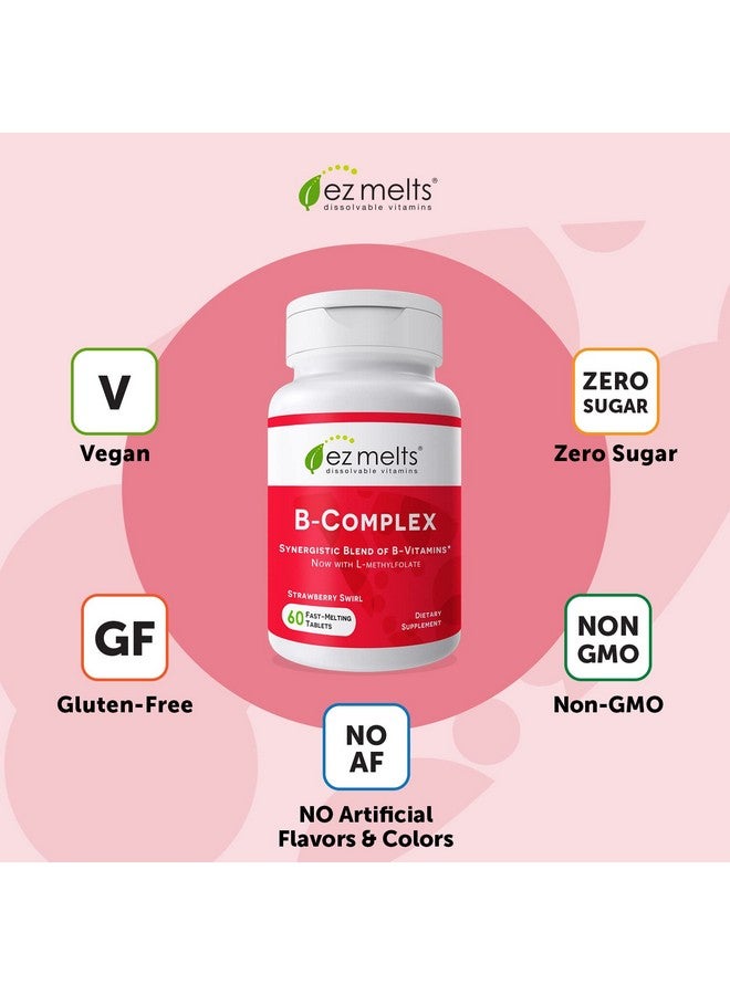 EZ Melts Bcomplex With Methylcobalamin And Methylfolate Sublingual Vitamins Vegan Zero Sugar Natural Strawberry Flavor 60 Fast Dissolve Tablets - Image 3
