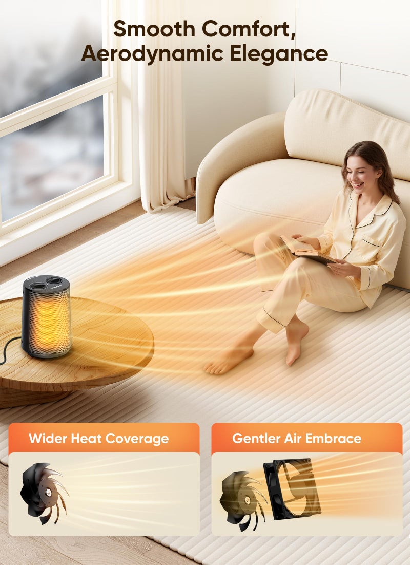 GiveBest Space Heater, 1500W Portable Heaters for Indoor Use, PTC Ceramic Heater with Heating and Fan Modes, Overheat & Tip-Over Protection, Ideal for Bedroom, Office & Desk Use, Black - Image 4