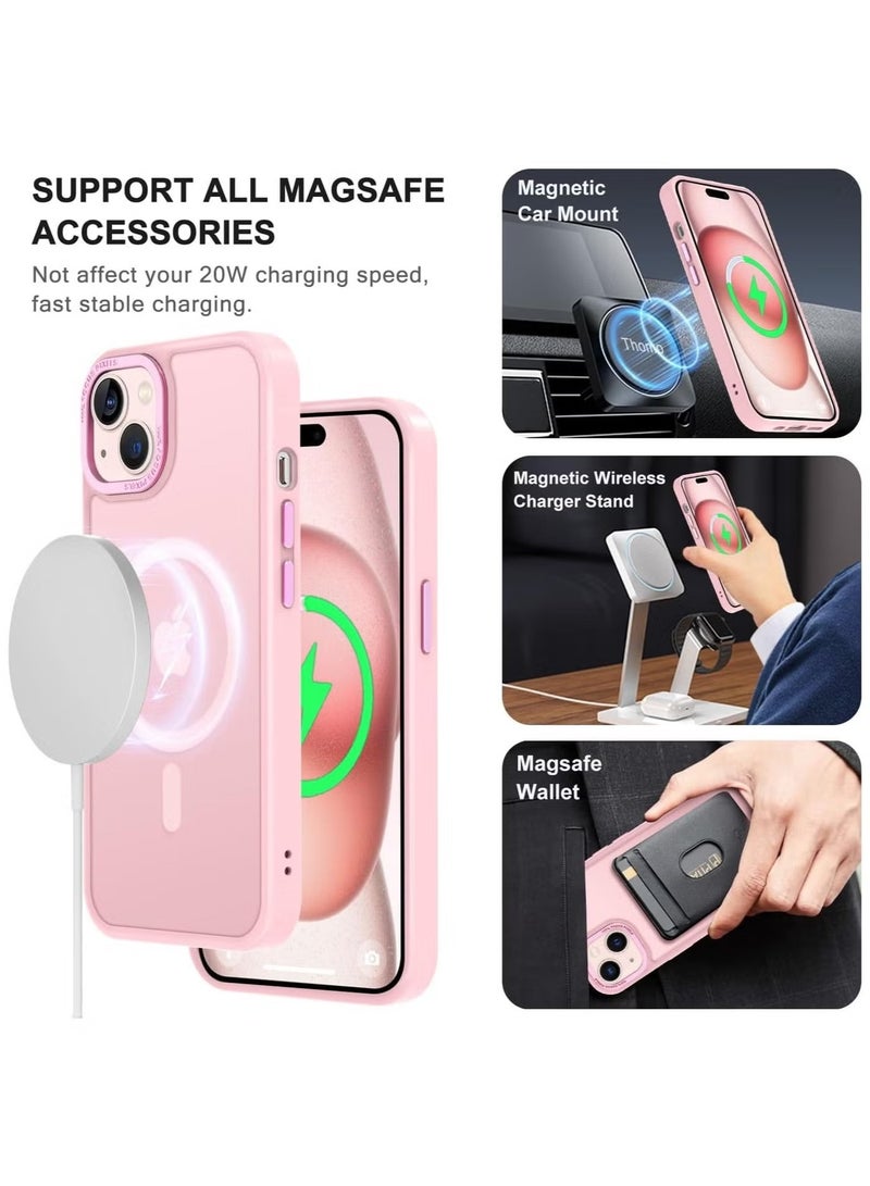 جراب مغناطيسي لهاتف iPhone 14 Plus/15 Plus مقاس 6.7 بوصة جراب هاتف شفاف غير لامع رفيع مقاوم للصدمات ومضاد للأصفر للنساء والرجال والفتيات والأولاد (وردي) - Image 2