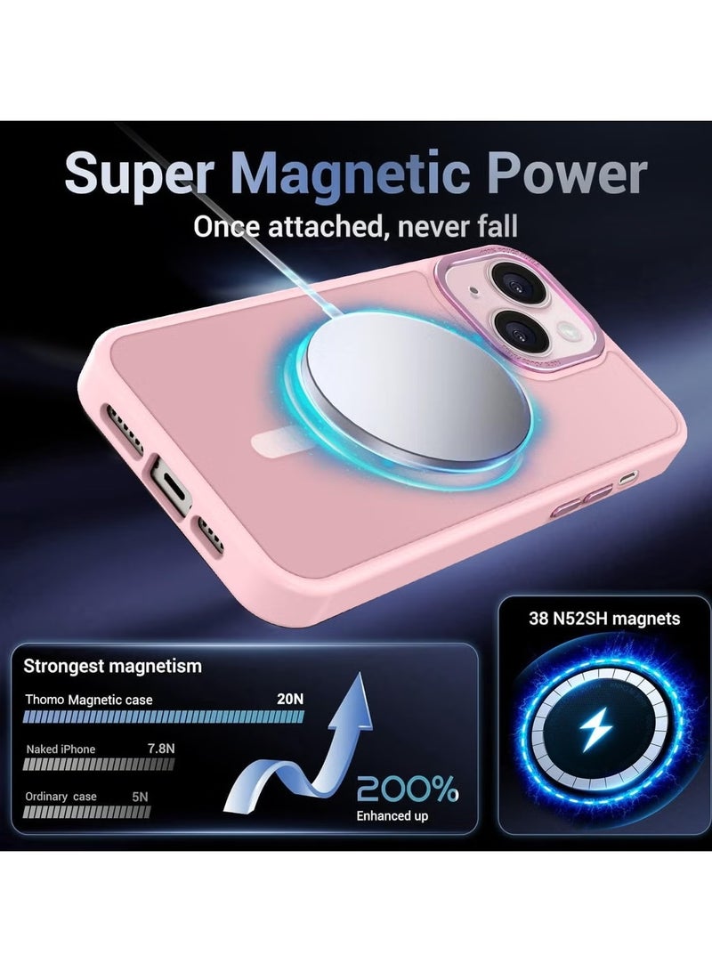 جراب مغناطيسي لهاتف iPhone 14 Plus/15 Plus مقاس 6.7 بوصة جراب هاتف شفاف غير لامع رفيع مقاوم للصدمات ومضاد للأصفر للنساء والرجال والفتيات والأولاد (وردي) - Image 3