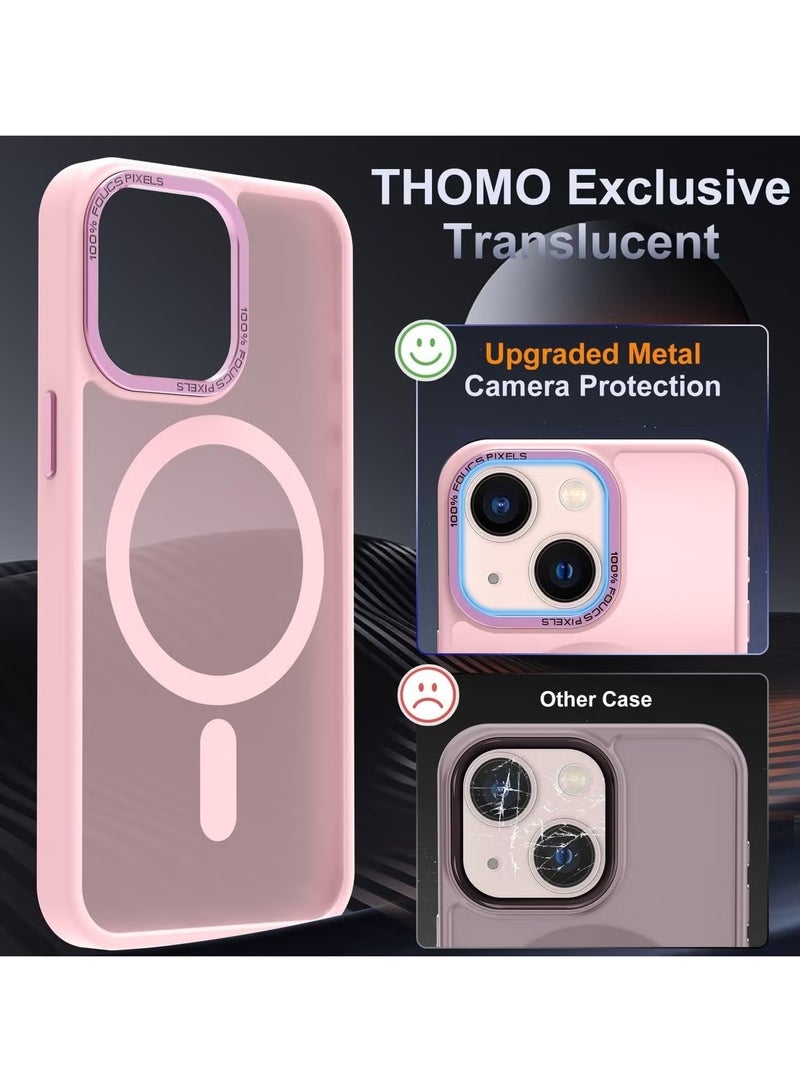 جراب مغناطيسي لهاتف iPhone 14 Plus/15 Plus مقاس 6.7 بوصة جراب هاتف شفاف غير لامع رفيع مقاوم للصدمات ومضاد للأصفر للنساء والرجال والفتيات والأولاد (وردي) - Image 4