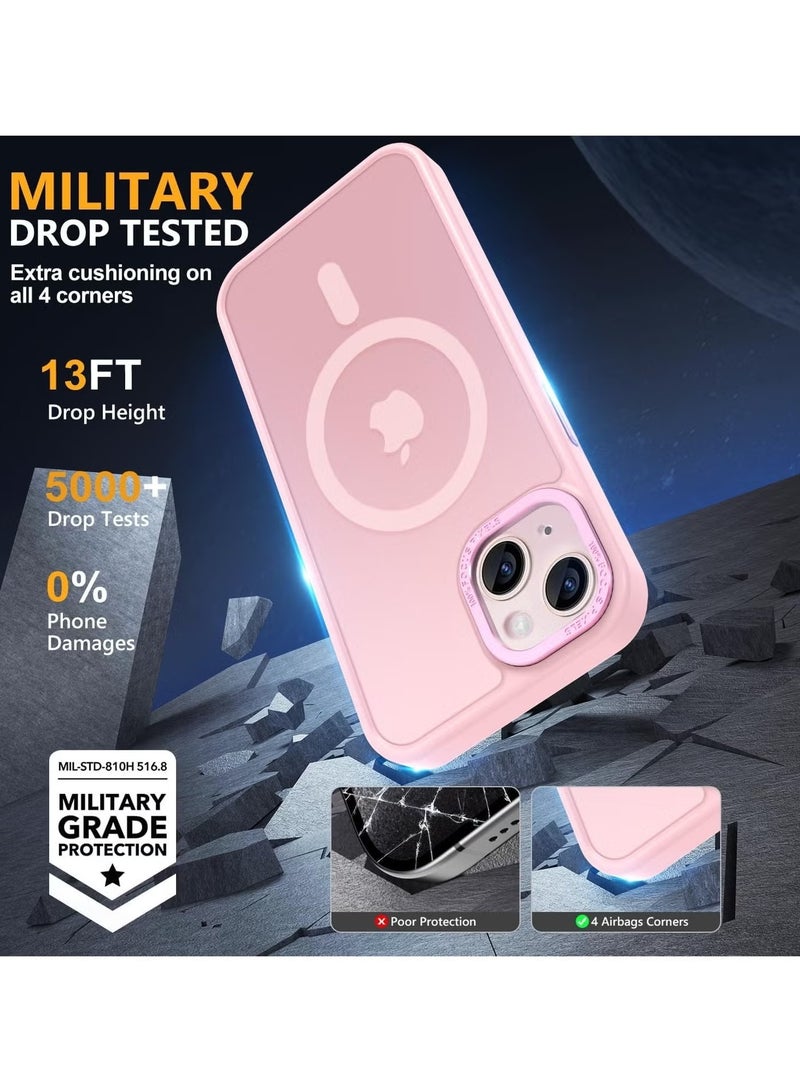 جراب مغناطيسي لهاتف iPhone 14 Plus/15 Plus مقاس 6.7 بوصة جراب هاتف شفاف غير لامع رفيع مقاوم للصدمات ومضاد للأصفر للنساء والرجال والفتيات والأولاد (وردي) - Image 5