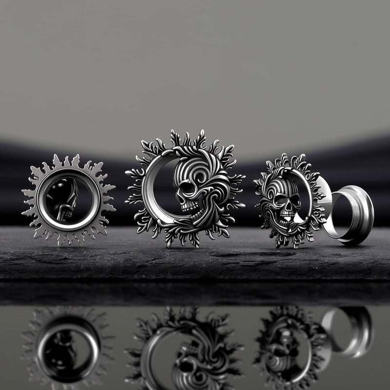 COOEAR Dark Gothic Skull Earrings for Women Men, Stainless Steel Punk Spiked Ear tunnels, Screw Back Stretchers Expander 8mm. - Image 5