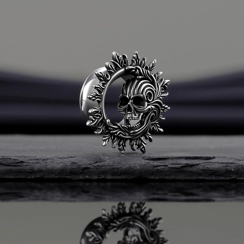 COOEAR Dark Gothic Skull Earrings for Women Men, Stainless Steel Punk Spiked Ear tunnels, Screw Back Stretchers Expander 8mm. - Image 3