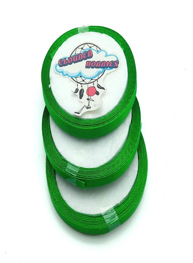 CLOUDED HOBBIES 1/4 INCH Thin Satin Ribbons 3 Reel 30 MTRS Pack DIY Craft Decor Ribbon (Dark Green) - Image 1