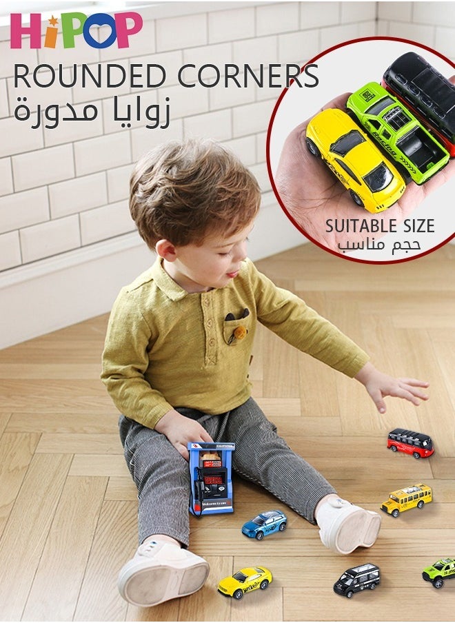 هيبوب - هي بوب مجموعة سيارات من سبائك السحب من 6 قطع + ألعاب محطة وقود مع صوت / ضوء ، ألعاب سيارات طراز معدني صغير ، ألعاب سيارات تعمل بالطاقة الاحتكاكية للأطفال - Image 1